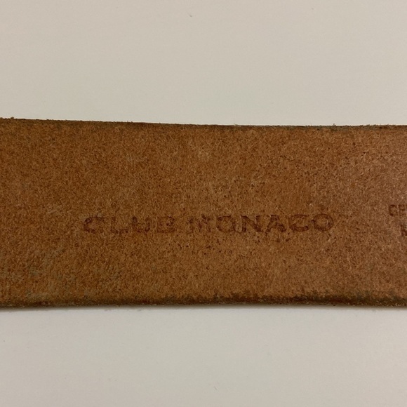 CLUB MONACO MEN GENUINE 1 1/2 INCHES TAN LEATHER BELT WITH SILVER BUCKLE 34 - Picture 3 of 10